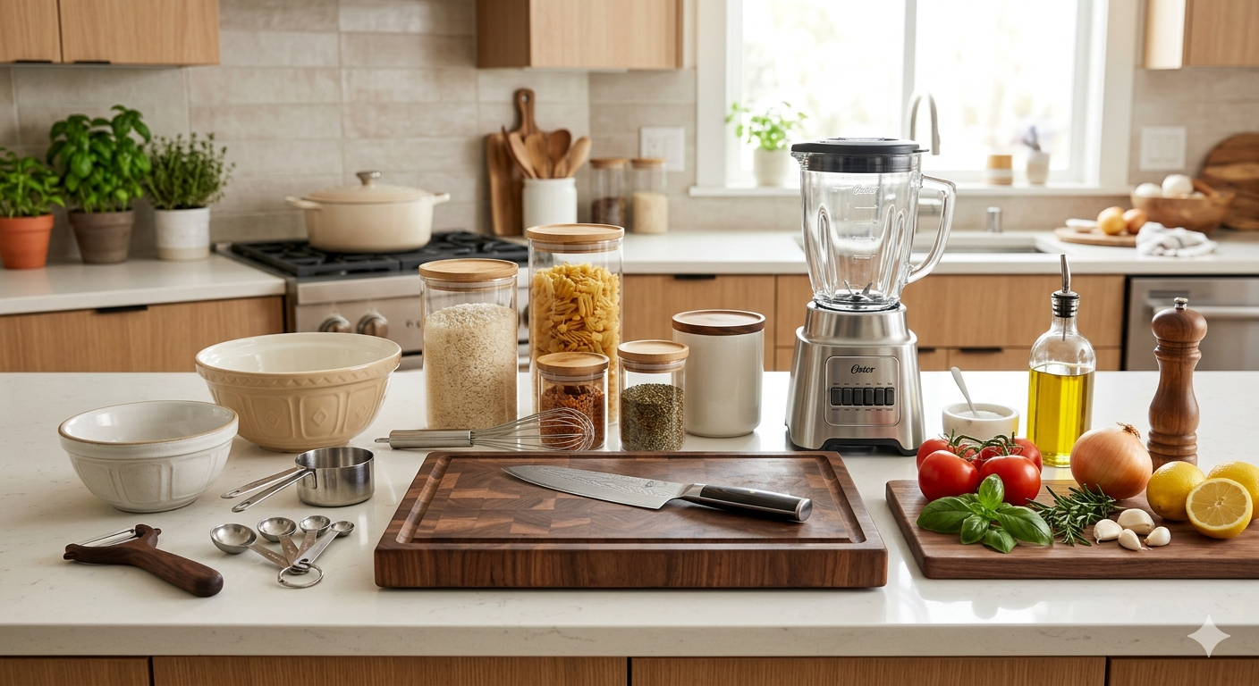 Set of innovative kitchen gadgets for cutting and scooping fruits, featuring wooden handles and stainless steel tools.