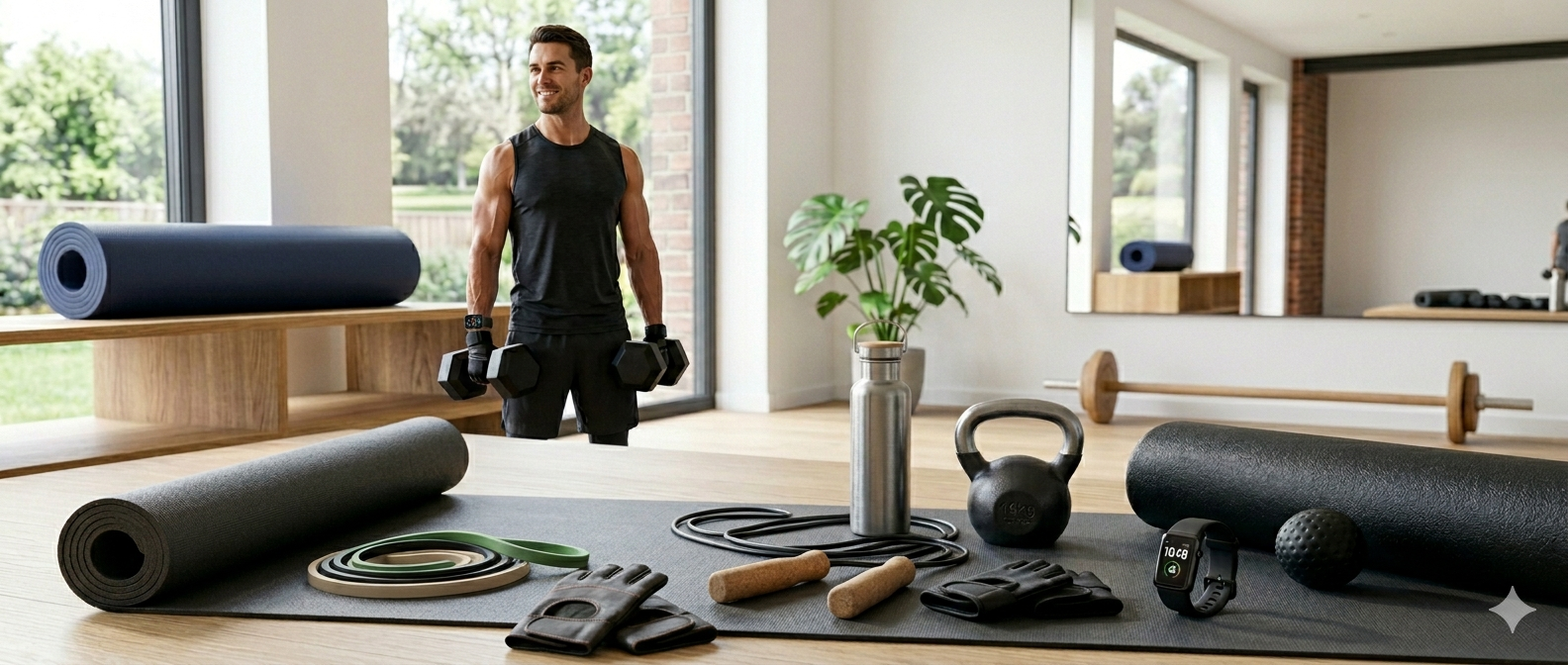Fitness apparel for active living, featuring a confident woman in stylish workout gear on an exercise mat.