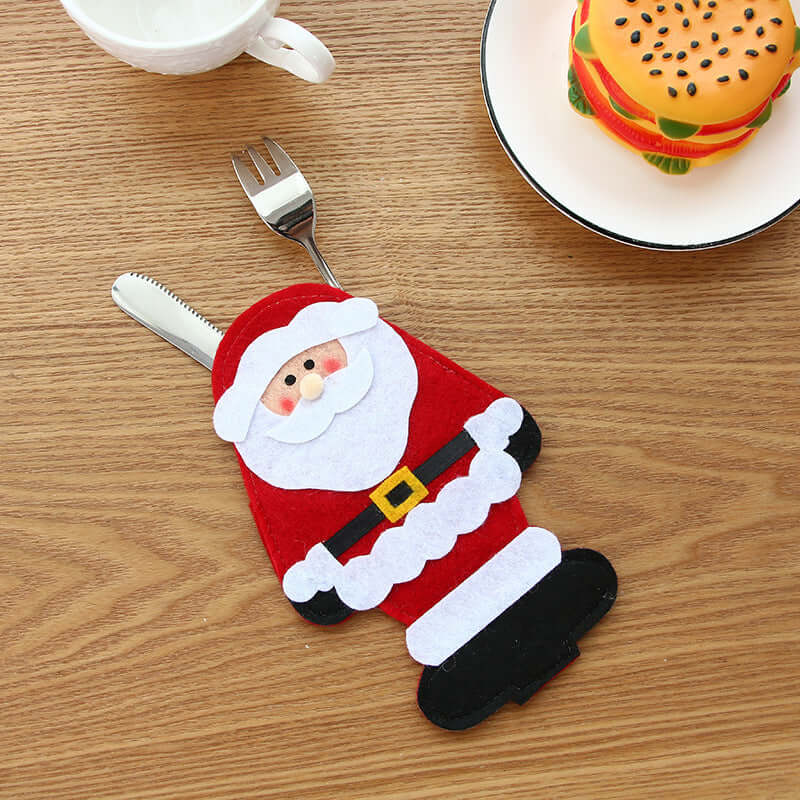 Christmas Knife And Fork Set Christmas Product Knife And Fork Bag with Santa design and cutlery holder.