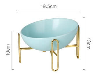 Ceramic pet bowl with gold stand, 19.5cm diameter, perfect for stylish pet feeding. Ideal for pet bowls.