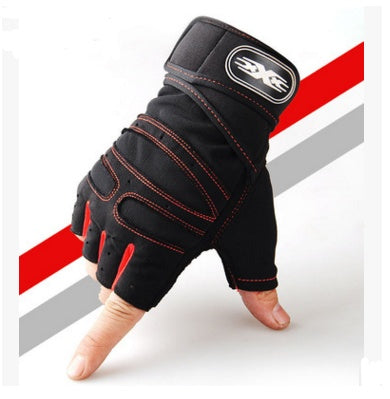 Breathable half finger cycling gloves in red and black design for comfort and support while biking.