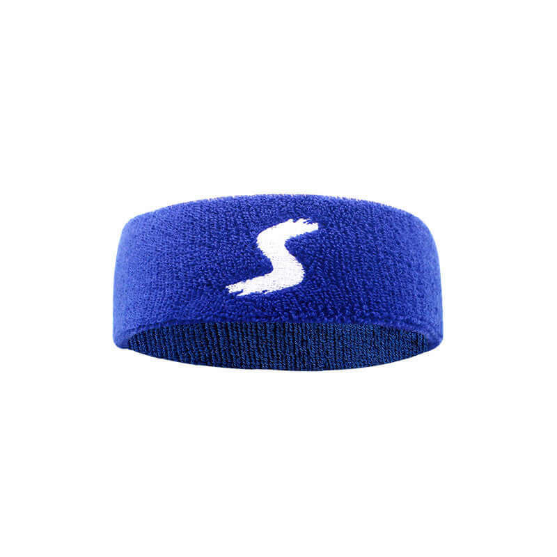 Fitness Headband in blue cotton fabric, one size fits all, ideal for workouts and sports activities.
