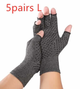 Breathable Health Care Half Finger Gloves shown in gray, designed for comfort and support with anti-slip grip.