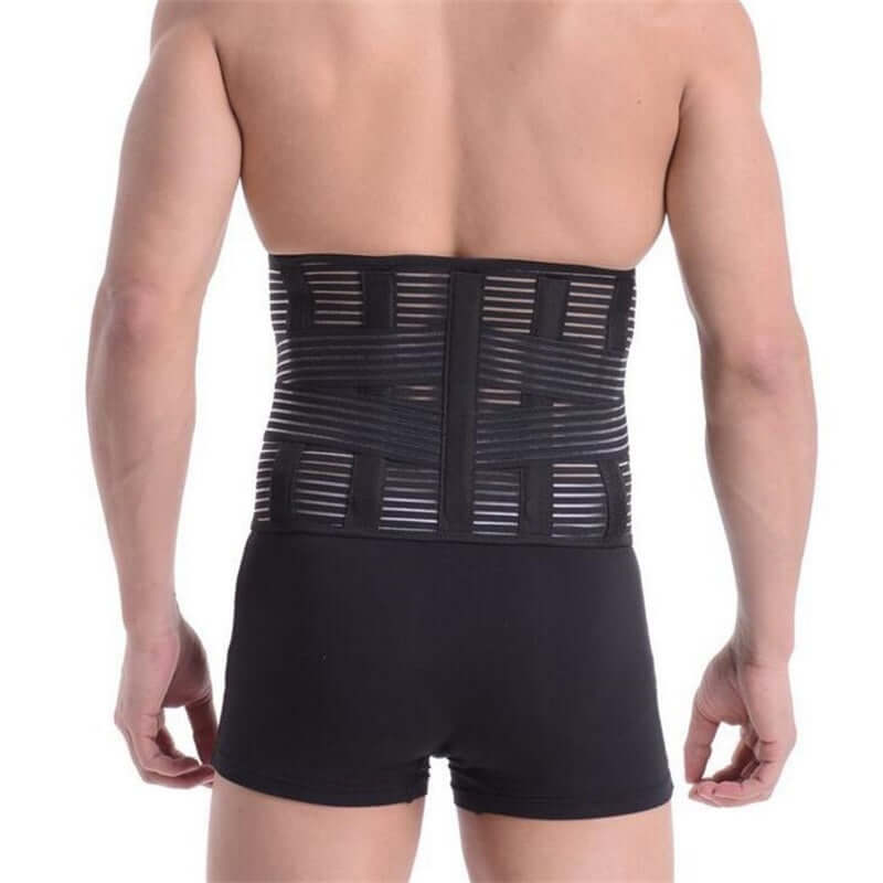Abdomen Support Belt Breathable Health Care Belt Sports Protective Gear Waist Belt Waist Belt worn by a male model from the back.