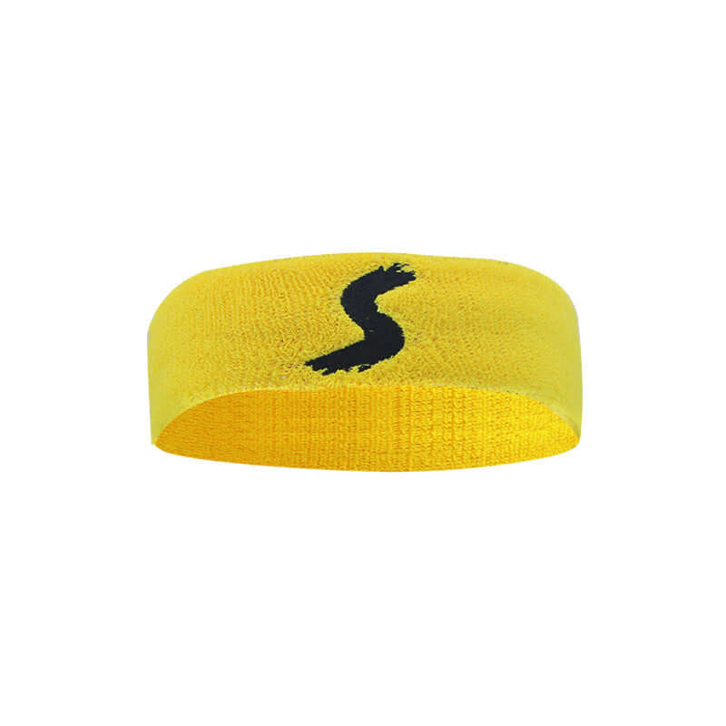Fitness Headband in bright yellow cotton, featuring a black logo, perfect for workouts and everyday wear.