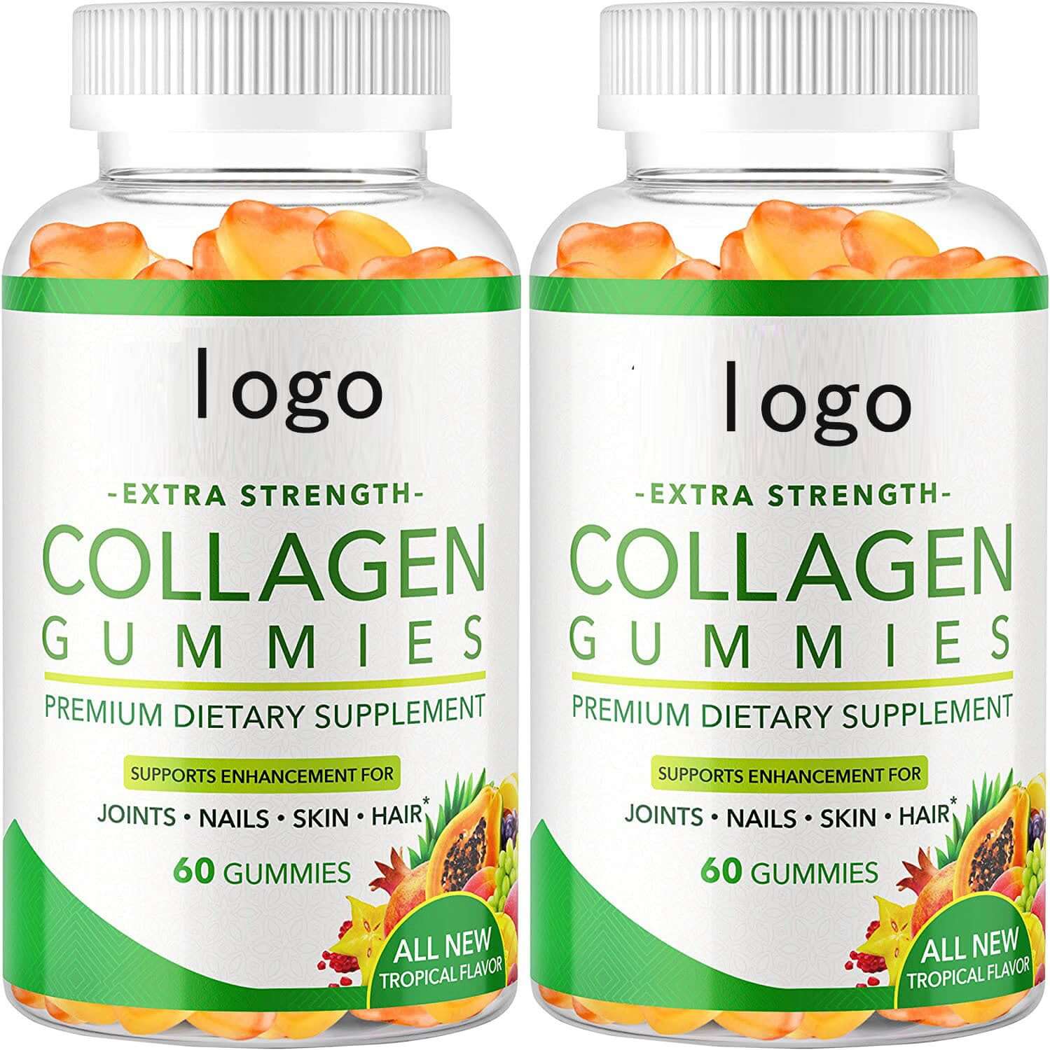 Collagen Soft Sweets in extra strength gummies for skin, hair, nails, and joint support. 60 gummies per bottle.