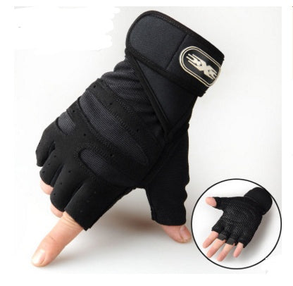 breathable half finger cycling gloves in black color with adjustable wrist clasp for outdoor bike riding