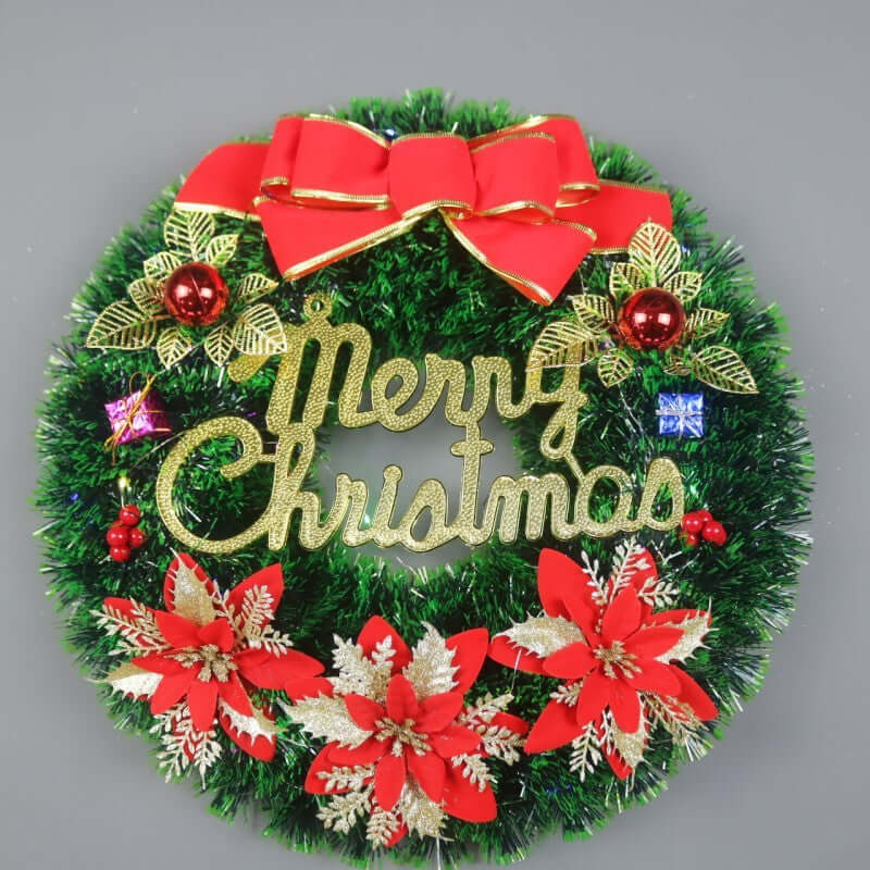 Christmas Decorations Festival Wreath Wreath Window Layout Door Hanging Site Layout Christmas Product with red bow and golden text.