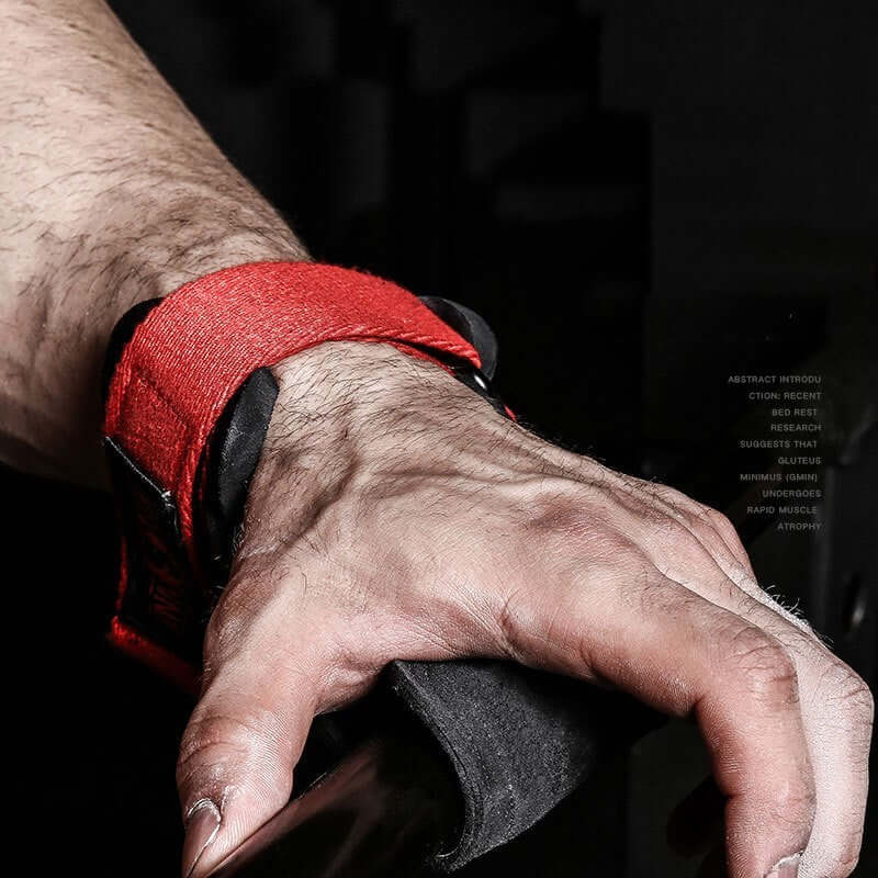 Protective gear fitness palm horizontal bar fitness wrist on a hand gripping fitness equipment in red color.