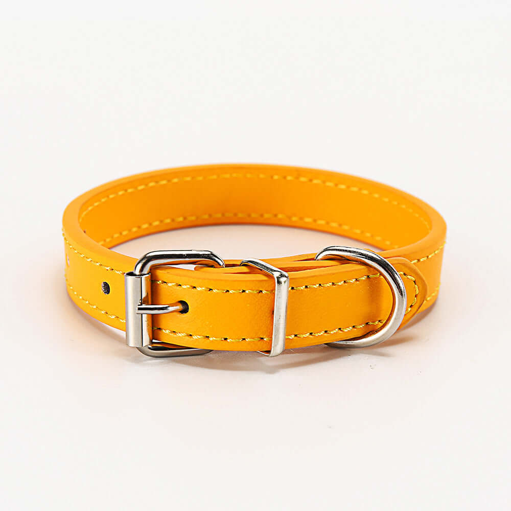 Pet collar made of durable PU material in vibrant yellow, perfect for dogs of size S and M.