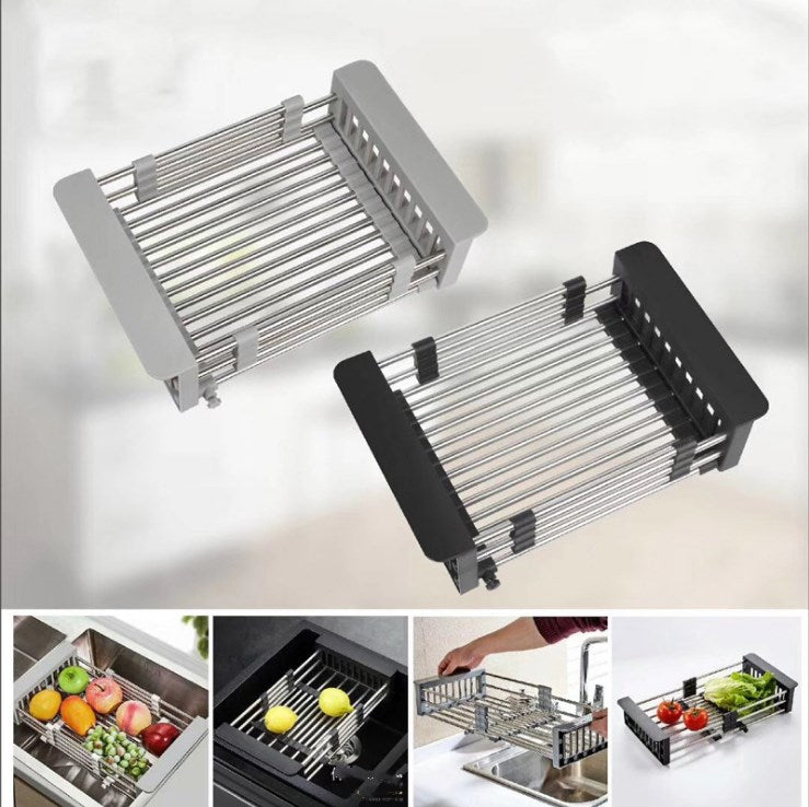 Stainless steel kitchen sink drain basket, versatile design for efficient drainage and storage.