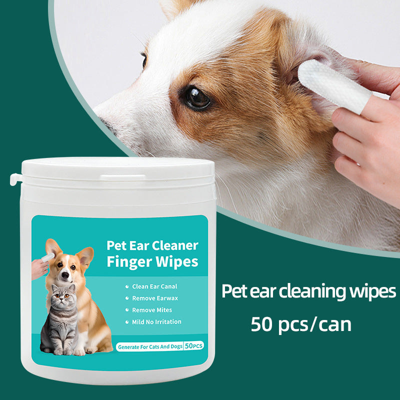 Pet Ear & Teeth Cleaning Finger Wipes for Dogs & Cats, ear cleaning wipes for dogs, 50 pcs can