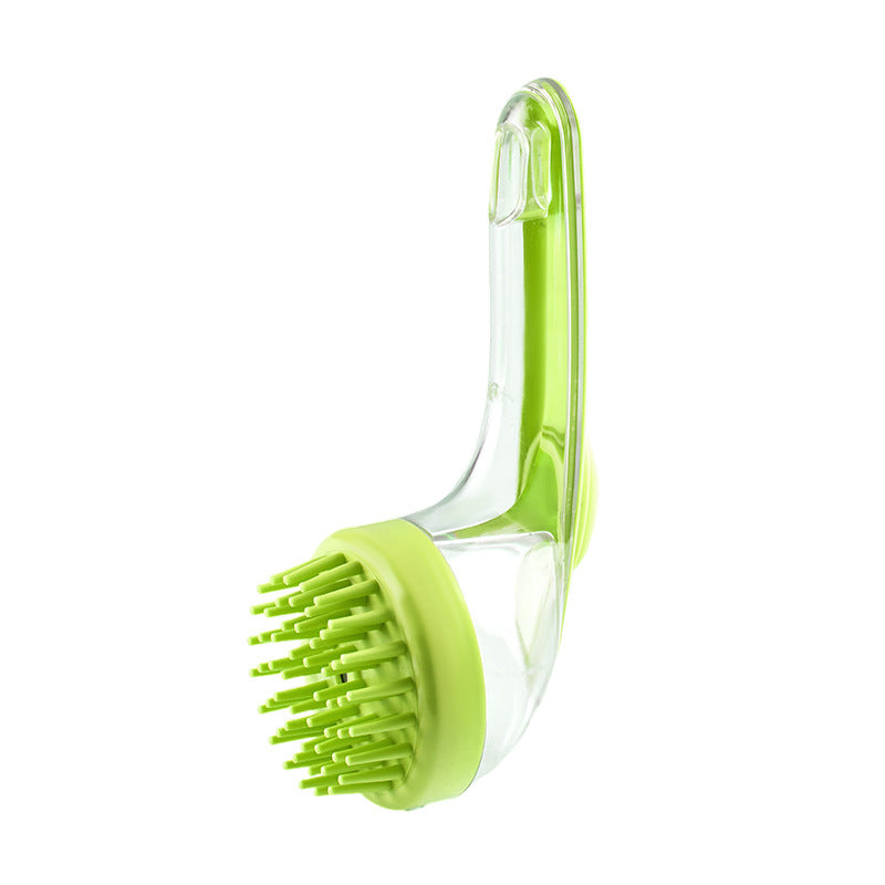 Pet bath grooming brush with long handle and soft bristles for easy cleaning and grooming of dogs and cats.