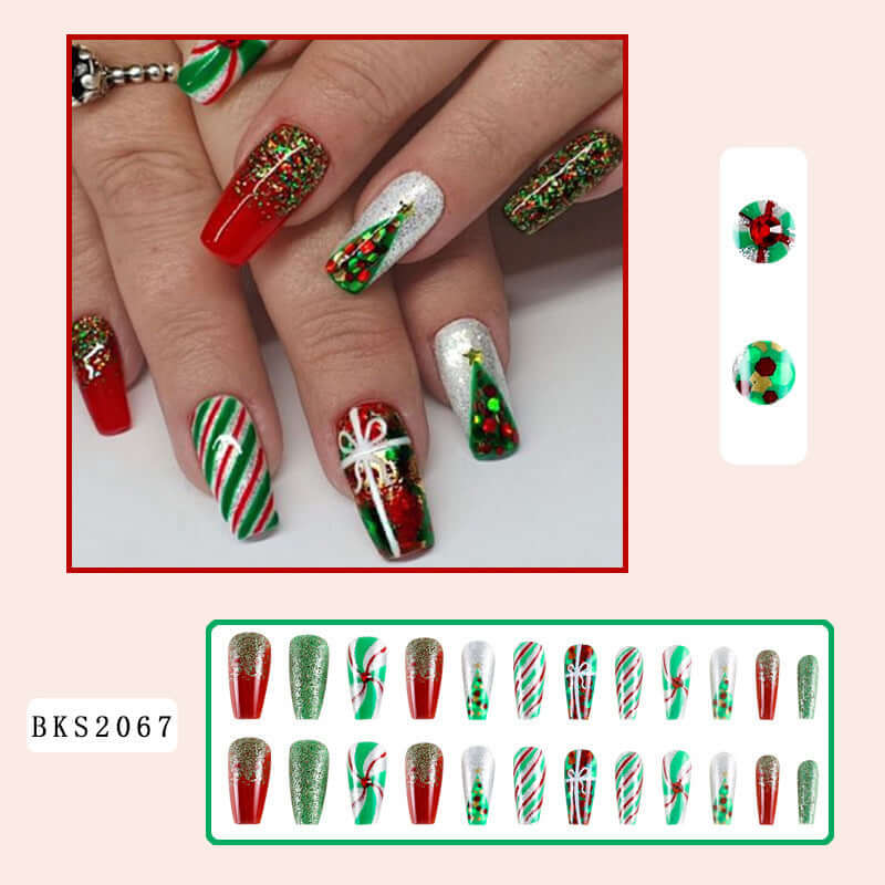 Women's Fashion Christmas Nail Tip Finished Product featuring festive designs and colors for the holiday season.