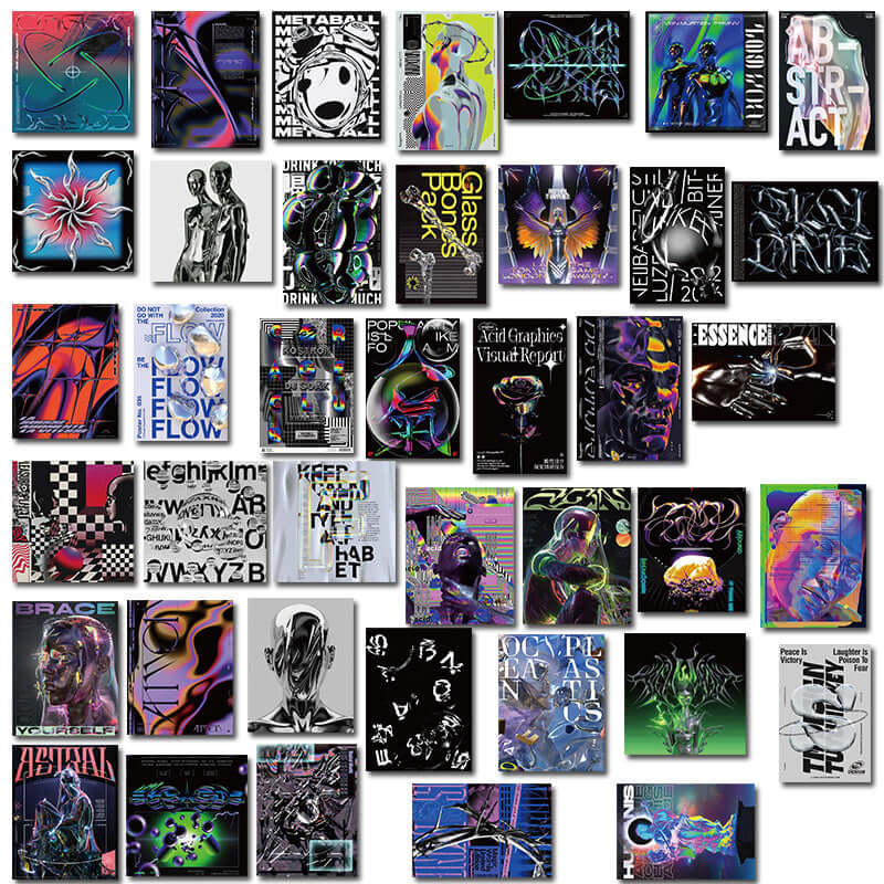 Harajuku Tech Acid Design Poster Sticker