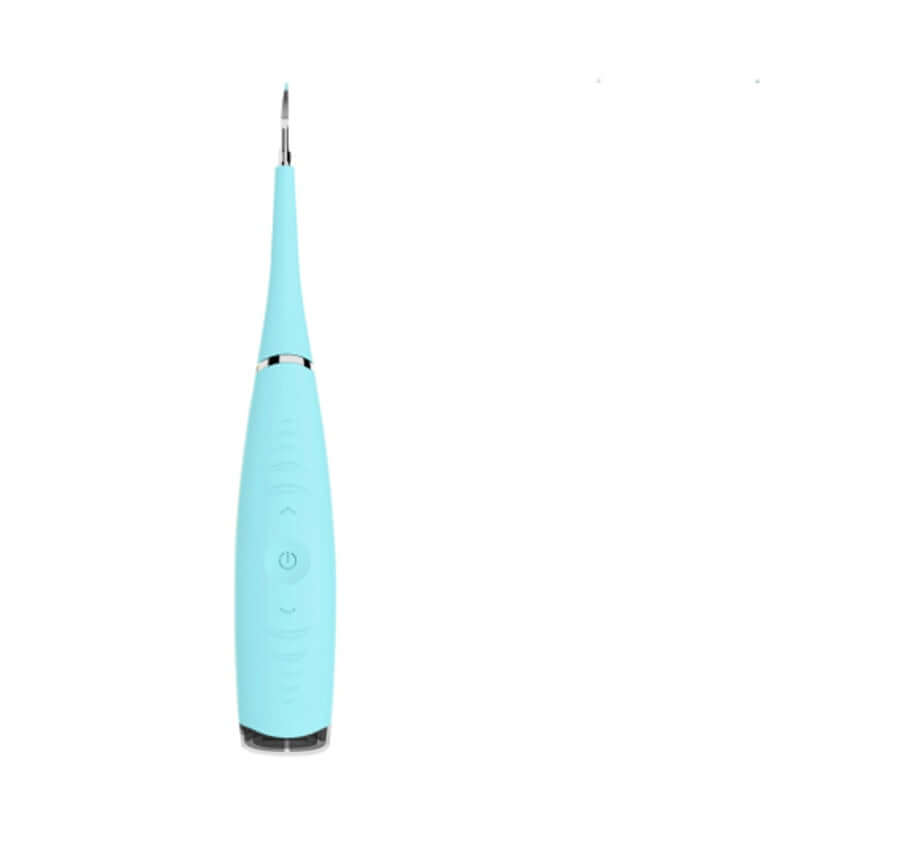 Household Electric Teeth Cleaner Ultrasonic Tartar Dental Calculus Remover Teeth Health Care Device in blue color.