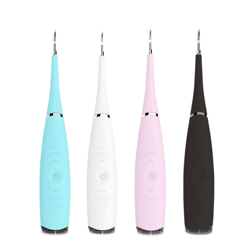 Household Electric Teeth Cleaner Ultrasonic Tartar Dental Calculus Remover Teeth Health Care Device in four colors.