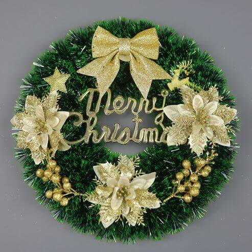 Christmas Decorations Festival Wreath Wreath Window Layout Door Hanging Site Layout Christmas Product with gold flowers and bow.