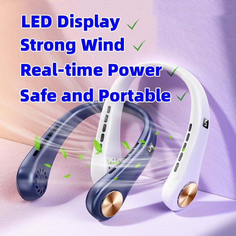 portable bladeless neck fan featuring LED display and strong wind for ultimate cooling comfort
