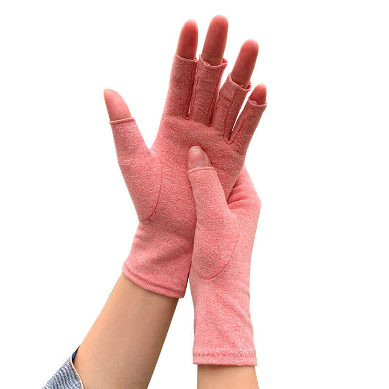 Breathable Health Care Half Finger Gloves shown on hands, offering support and comfort for daily use.