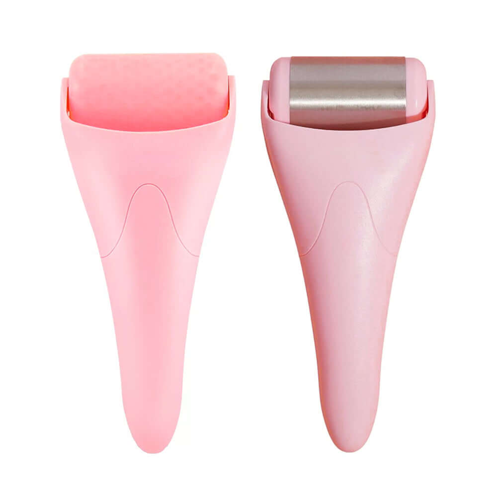 Facial massage ice roller in pink, designed for cooling and massage to reduce puffiness and enhance skincare.