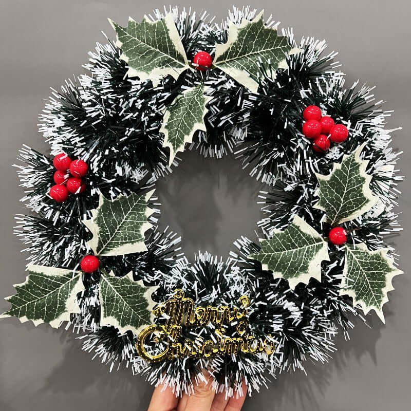 Christmas Decorations Festival Wreath Wreath Window Layout Door Hanging Site Layout Christmas Product with berries and gold text.