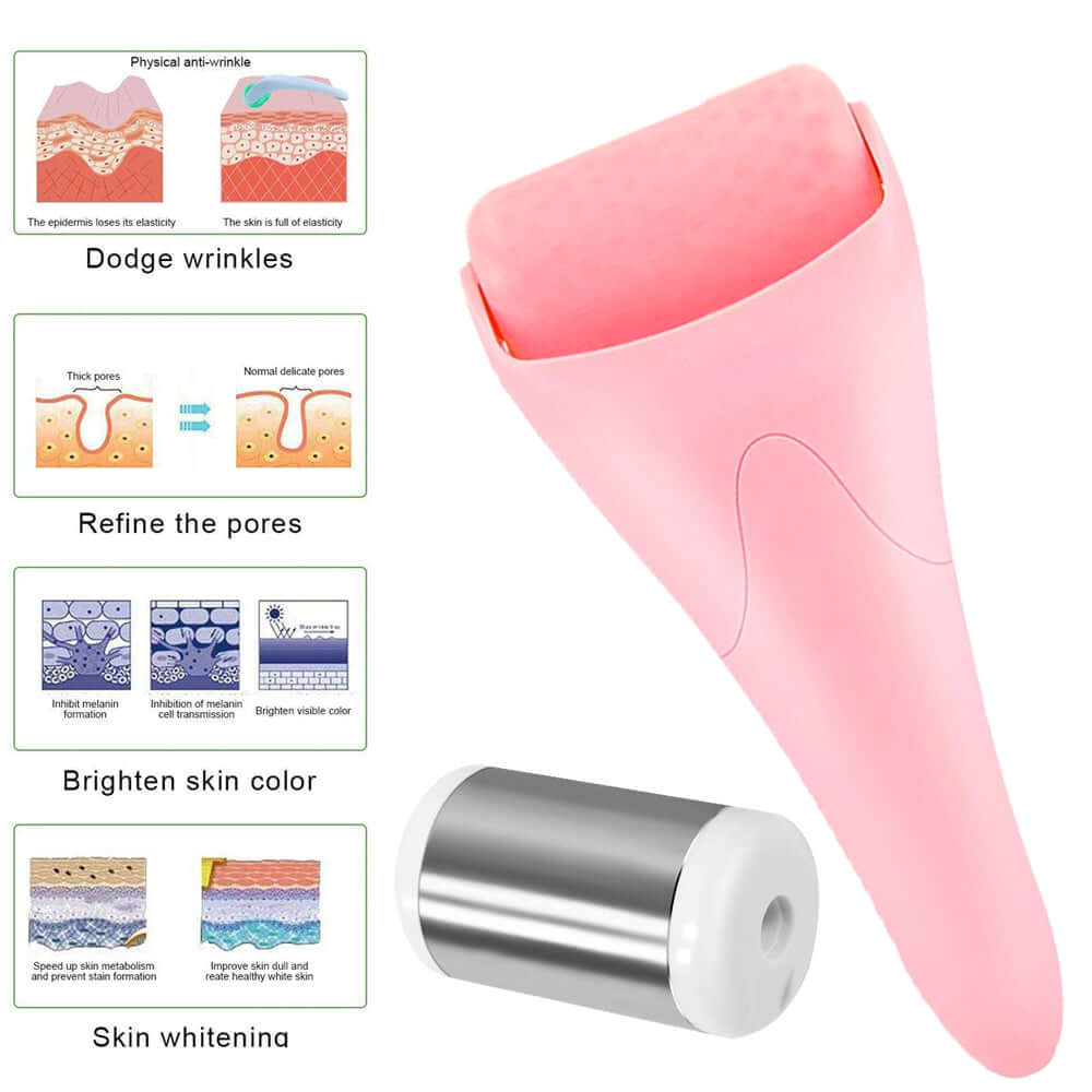facial massage ice roller designed for reducing puffiness and promoting collagen production.