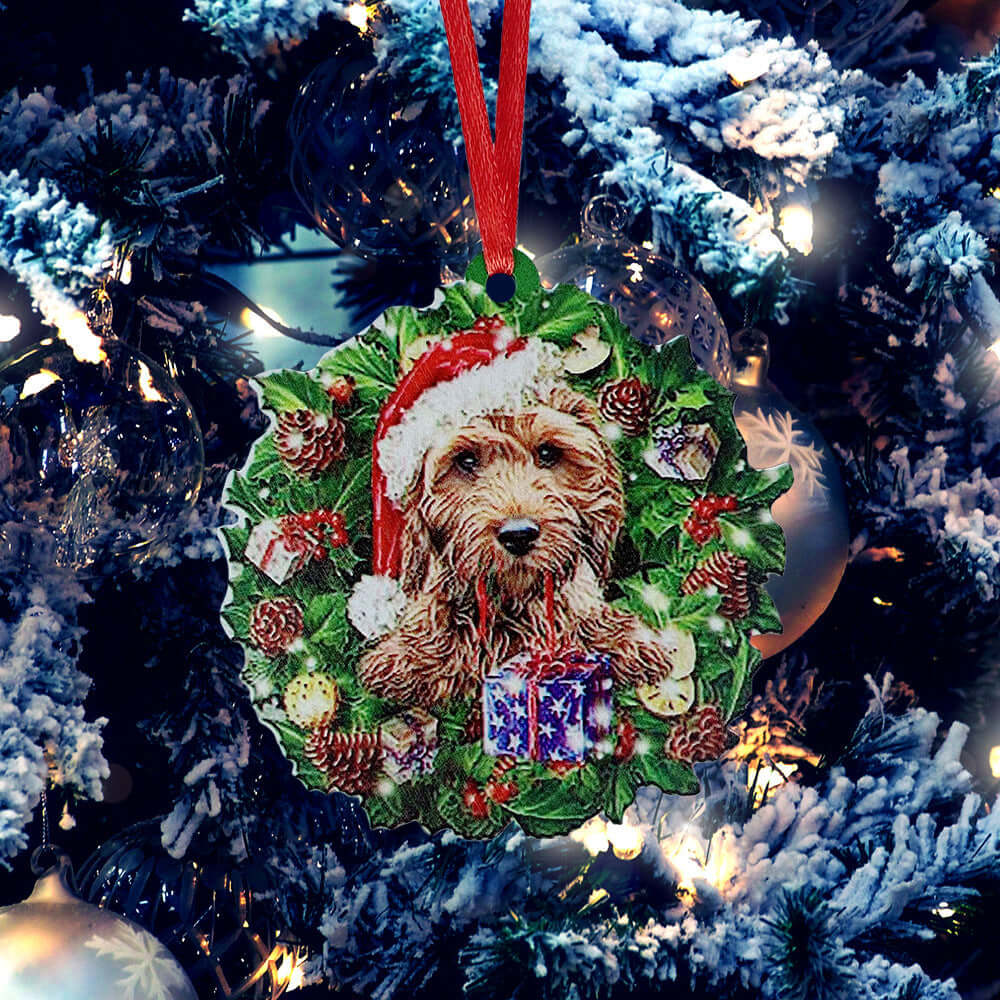Christmas Ornaments Hanging Decoration Gift Product Personalized Family Xmas Tree Decor featuring a dog in a Santa hat.