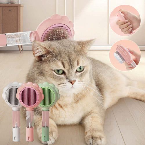 2-in-1 Self-Cleaning Dog Brush with Spray for effective pet grooming and hair removal.