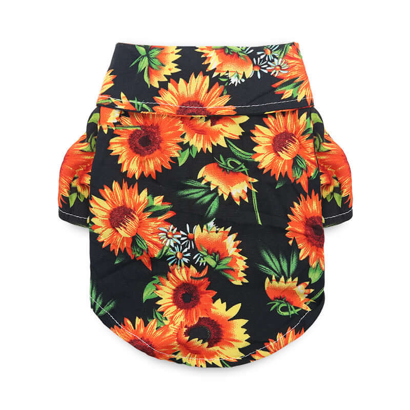 New Cat Shirt Pet Supplies featuring vibrant orange flowers on a black background.