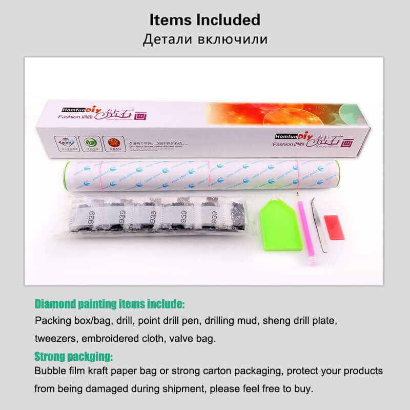 New Product Christmas Cute Pet Theme 5D Diamond Painting kit includes tools and packaging materials.