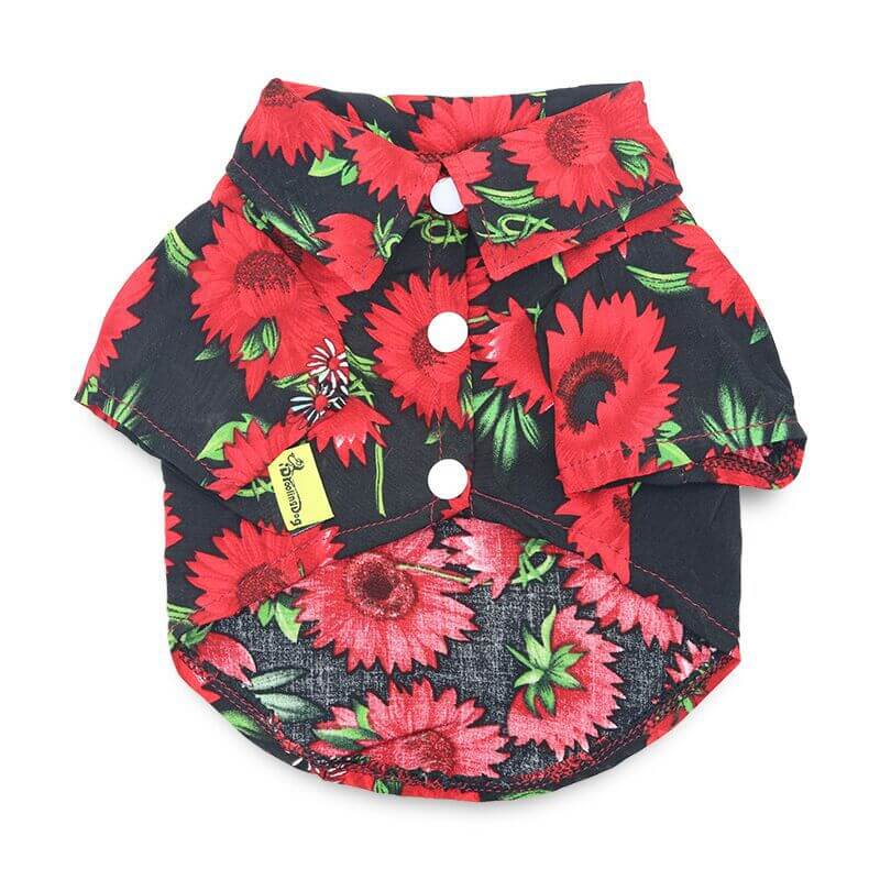 New Cat Shirt Pet Supplies in black with red flowers, perfect leisure wear for your pet cat.