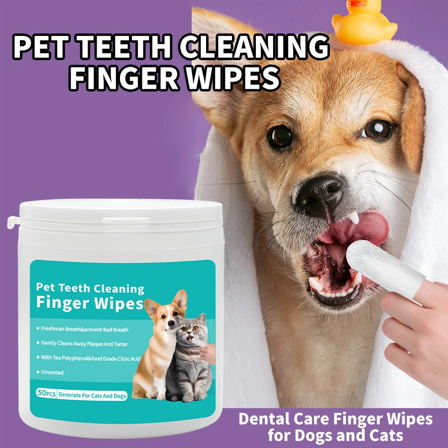Pet Ear & Teeth Cleaning Finger Wipes for Dogs & Cats, effective dental care for pets in convenient wipe form.