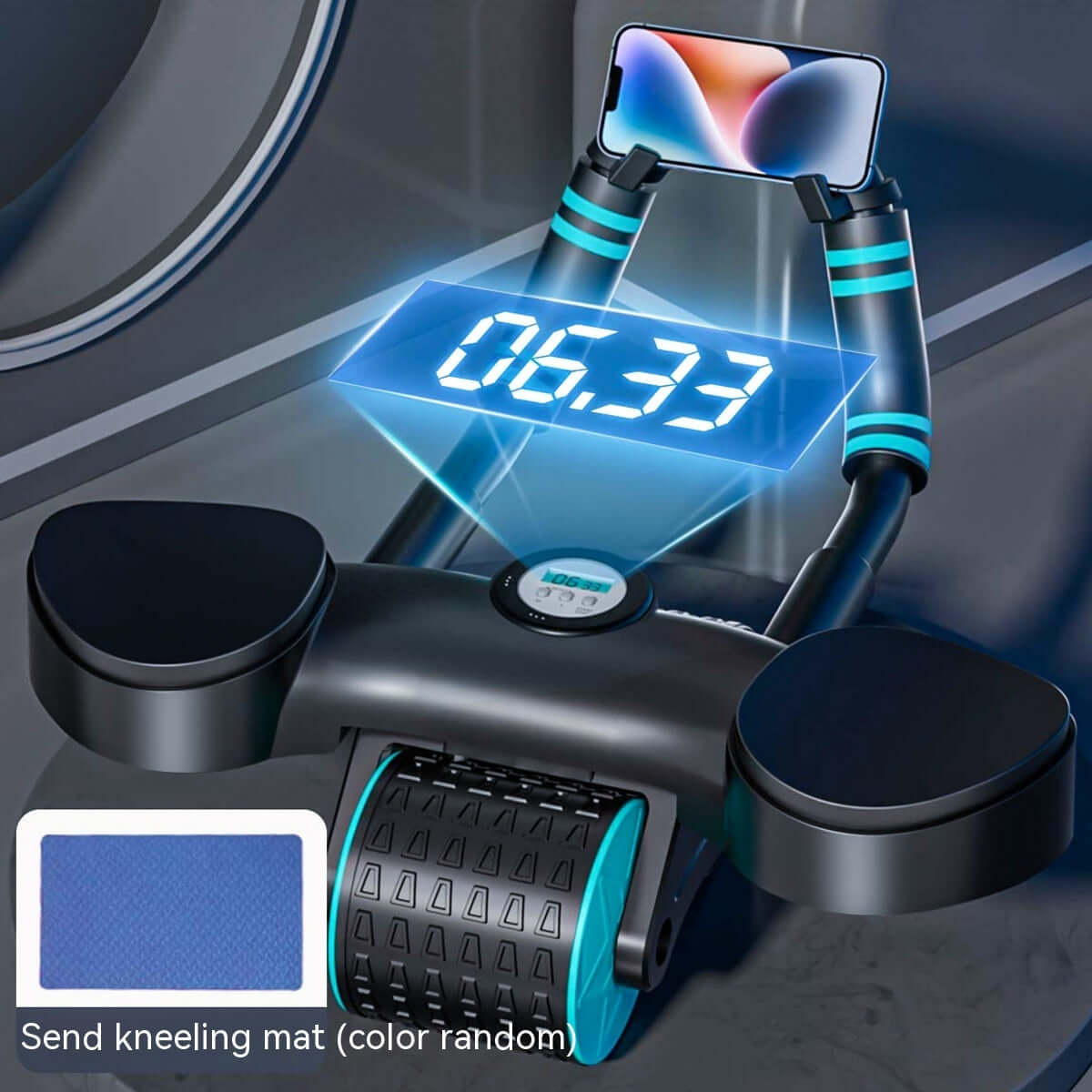 Abdominal Wheel Automatic Rebound Fitness Equipment Health Household with digital display and kneeling mat.