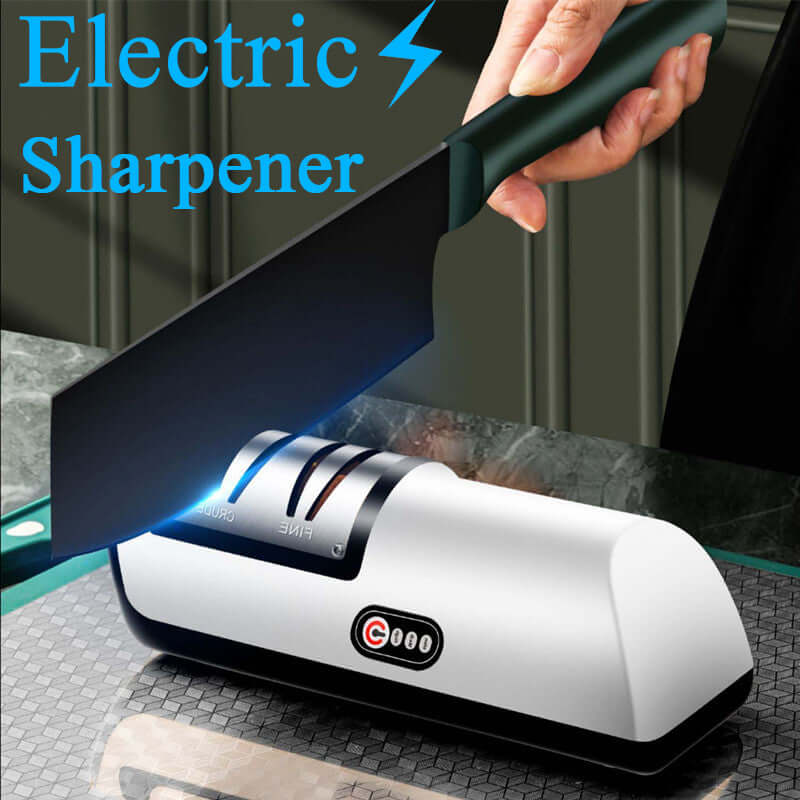 Electric Knife Sharpener – USB Rechargeable Automatic Sharpening Tool in use with a knife.