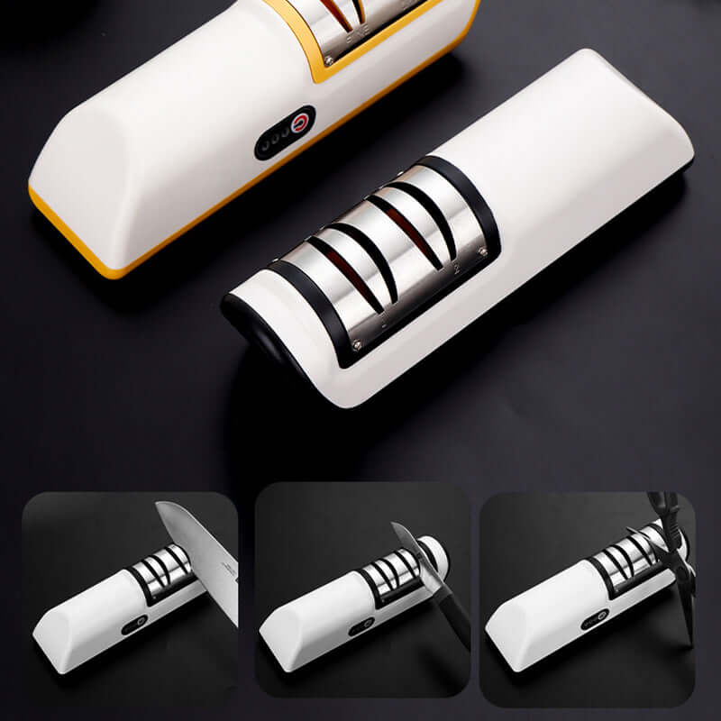 Electric Knife Sharpener – USB Rechargeable Automatic Sharpening Tool with sleek design and precision grinding features.
