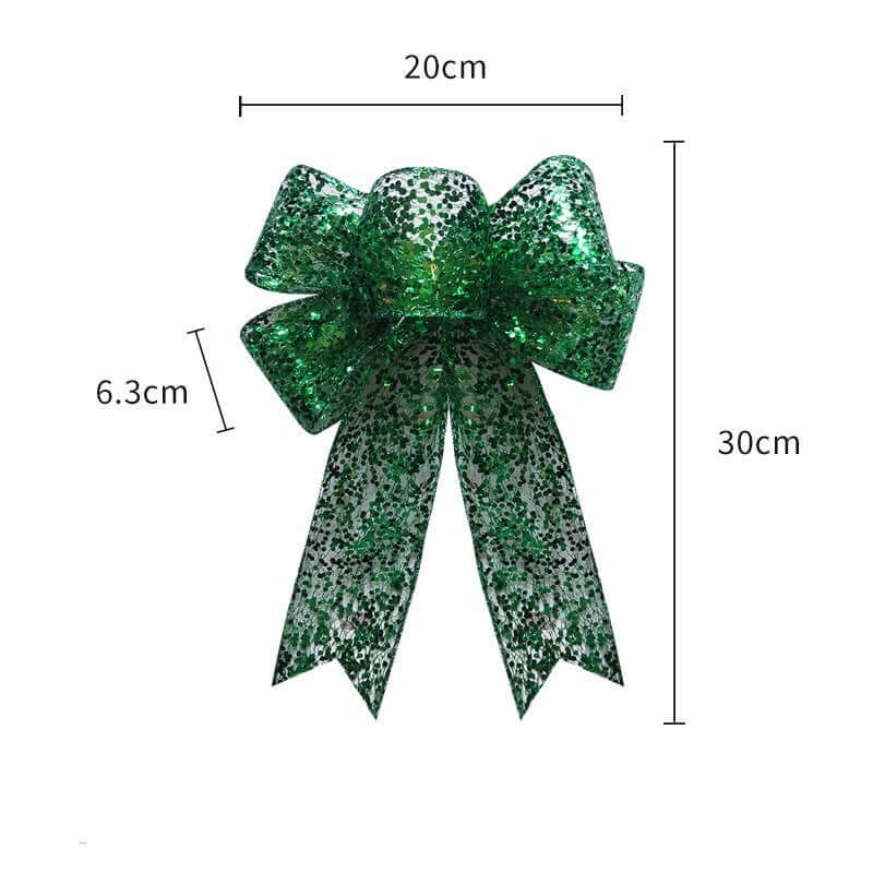 Christmas Bow Ribbon Mesh Finished Product in green, 20cm wide and 30cm tall with 6.3cm ribbon width.
